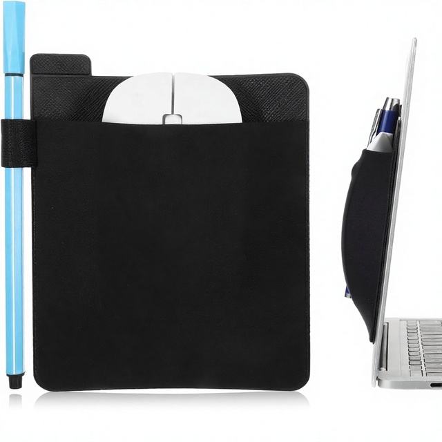 Portable Stick-On Mouse Pouch Reusable Adhesive Mice Pocket for Laptop External USB Cable Pen Holder Mouse Holder for Laptop