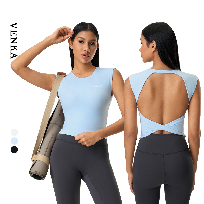 Women Fitness Vest Round Neck Sexy Beautiful Back Breathable Sports Tops Custom Ladies Gym Yoga Workout Sleeveless Tank Top