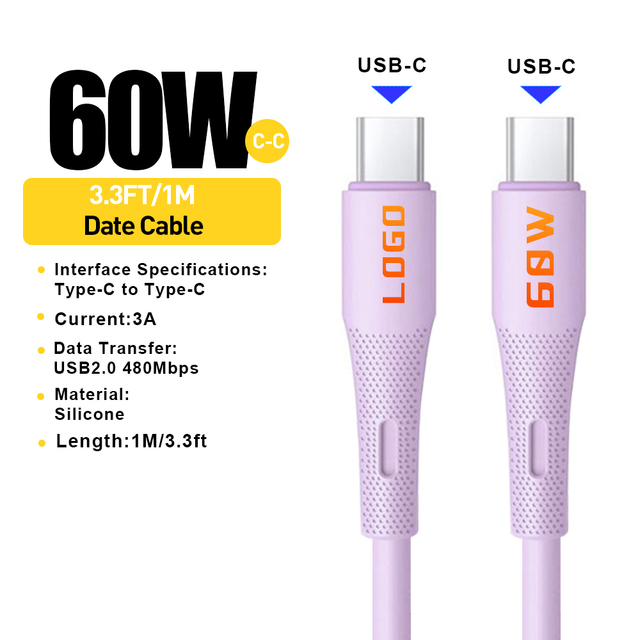 1M PD60W Liquid Silicone Fast Charging USB Type C Cable Soft Durable Type c Cable Universal for IPhone 16 Samsung Google Pixel