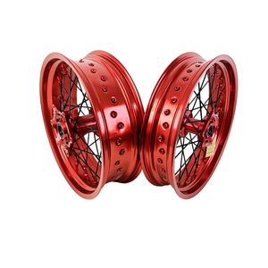Roues <span class=keywords><strong>Supermotard</strong></span> de <span class=keywords><strong>17</strong></span> <span class=keywords><strong>pouces</strong></span> avec jantes et moyeux en alliage d'aluminium rouge, compatibles avec les motos CR125/CR250R/CRF250R/CRF450R - Product Image 4
