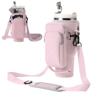 3D Diamond 40 OZ Neoprene Adjustable Shoulder Strap Tumbler Cup Water Bottle Carrier Cross Body Sling Holder Bag