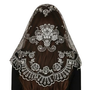 Veli Mantilla per Chiesa Cattolica, Velo Triangolare con Mani in Preghiera e Croce, Copricapo per Messa Latina per Donne - Product Image 5
