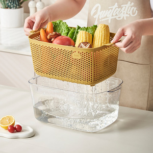 Cesta de Doble Capa para Lavar Verduras Fuu, Juego de 3 Piezas con Contenedor, Escurridor de Frutas de Plástico, Almacenamiento de Cocina - Product Image 2