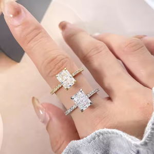 Vente chaude Solide 925 Bijoux En Argent 8A CZ Glace Radiant Cut Carré Éternité Pave Bague De Fiançailles Femmes Style De Mariée Anneaux De Mariage - Product Image 6