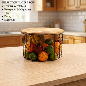 Panier de rangement rond en métal avec couvercle pour cuisine, conteneur alimentaire, design minimaliste, en fil de fer, à un seul niveau - Product Image 4
