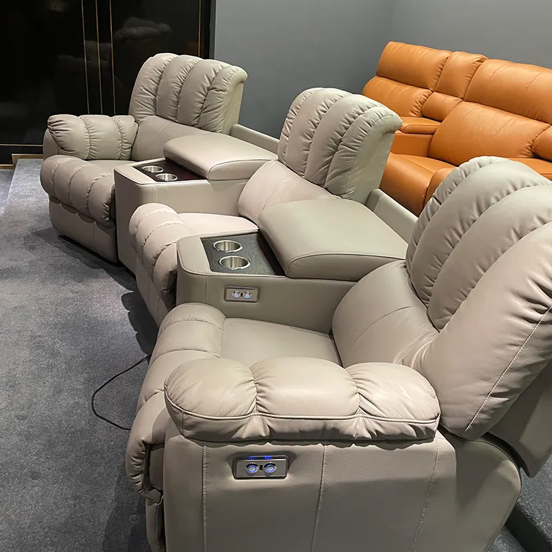 Conjunto de sofá e design reclinável, 3 assentos de couro genuíno