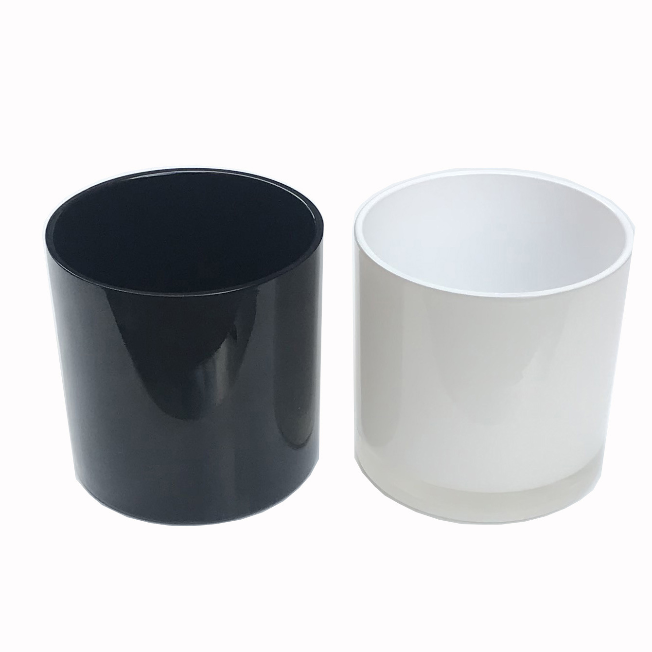 Luxury Scented Glossy White Glass Candle Jars With Lids Glossy Black Christmas Candle Vessels For Home Decor