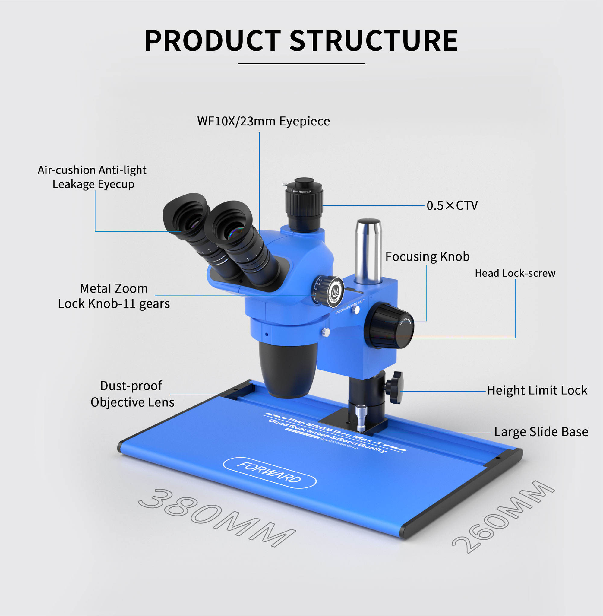 Forward New Portable Large Slide Base Microscope 6.5-65X