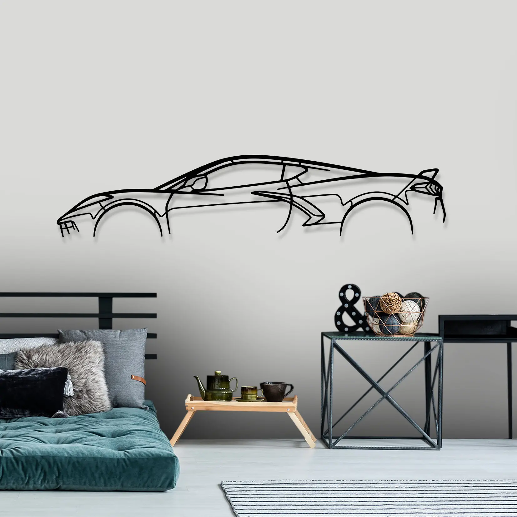 Métal voiture Silhouette 3d mur art décor salon chambre signes mur personnalisé décorations mur art décor à la maison luxe