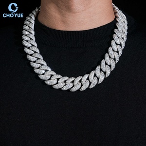 Collar de Cadena Cubana de Moissanita con Engaste de Bisel Grueso de 22mm, Chapado en Rodio, Plata Sólida 925, Joyería Hiphop Iced Out - Product Image 4