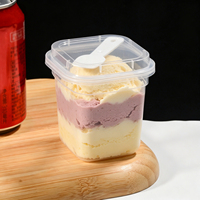 Vaso para Pudín de PP5 de Grado Alimenticio con Tapa y Cuchara, Contenedor Desechable Redondo y Cuadrado para Postres, Gelatina, Yogur y Mousse