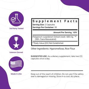 Suplemento sanitario Fabricante Polygonum Cuspidatum Trans Resveratrol Suplemento Resveratrol 98% Cápsulas - Product Image 2