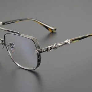 CH8012 Nouvelles Lunettes de vue carrées en acier inoxydable, de qualité supérieure, noires marbrées, élégantes, pour myopie - Product Image 2