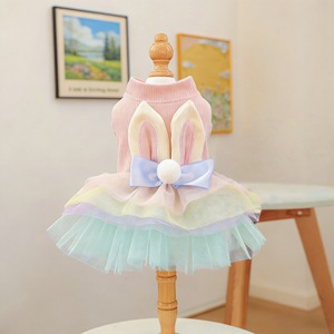 Robe de princesse pour chien, jupe en tulle rose motif lapin, motif animal mignon, quatre saisons, en polyester, petite et moyenne taille - Product Image 1