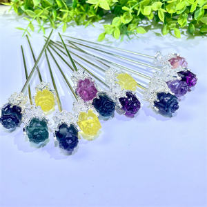 Оптовая продажа, шпилька из натурального хрустального цветка розы, заколка для волос с духовным исцеляющим камнем, радуга, флюорит, цветок для женщин - Product Image 2
