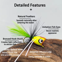 8 #   Mouche flottante de surface Popper à tête jaune et corps vert chartreuse pour la pêche à la truite, au bar et aux poissons de surface en eau douce (lac, ruisseau)