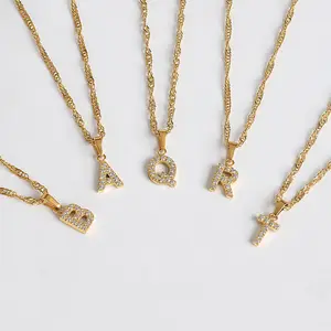 18K vergoldete erste Halskette für Damen, Edelstahl, Glitzer-Diamant, Zirkon, 26 Buchstabe H, Alphabet-Anhänger, Großhandel