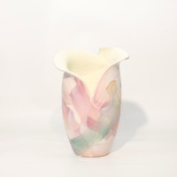 Vase à fleurs en céramique multicolore abstrait moderne, fait main, surface texturée, centre de table, décoration intérieure