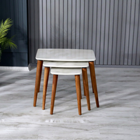 Tables basses gigognes modernes, plateau en stratifié blanc, pieds en bois, design mid-century, meubles de salon, garantie de 2 ans
