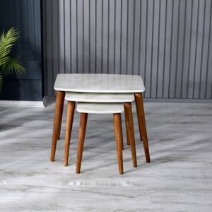Modern Convertible Nesting <b>Coffee</b> <b>Tables</b> White Laminate Top Wood <b>Legs</b> Midcentury Design Living Room Furniture 2 Year Warranty - Product Image 1