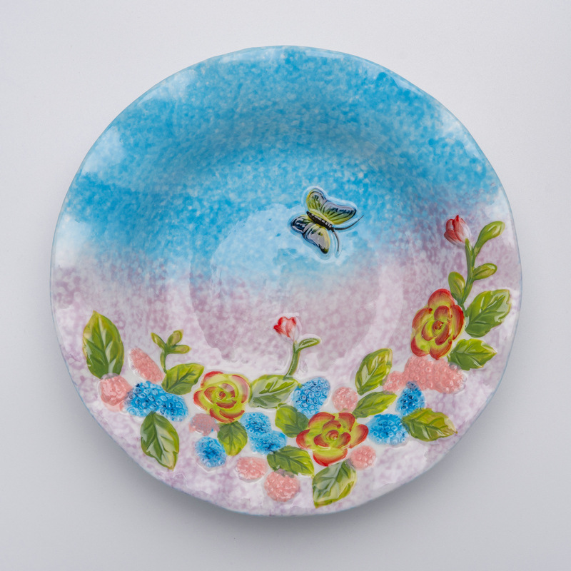 blue Butterfly flower-8 inch deep plate