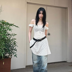 Robe mini sexy en dentelle transparente à épaules dénudées, coupe trapèze, taille basse, moulante, pour club, soirée, streetwear, tenue de fête - Product Image 6