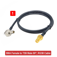 Kabel RG58 SMA Male ke TS9 Male sudut kanan Plug RG-58 50 Ohm RF koaksial Pigtail WIFI 3G Modem kabel ekstensi adaptor Jumper
