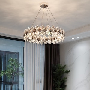 Moderno rectángulo Led colgante luz Hotel gris cristal redondo araña para sala de estar - Product Image 2