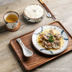 Phong Cách Cổ Điển Gốm Spoon Rice Bowls Phục Vụ Tấm Nhật Bản Trắng Gốm Dinner Set Sứ Dinner Sets - Product Image 3