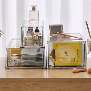 Acrylic Cosmetic <b>Storage</b> Box With <b>Drawers</b> <b>Stackable</b> Transparent Organizer For Makeup And Stationery - Product Image 1