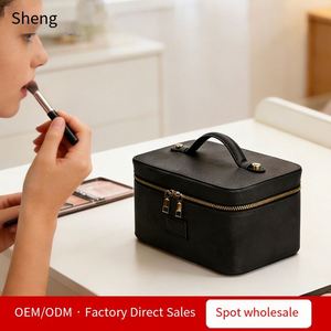 Luxury Pebbled Faux Leather <b>Makeup</b> <b>Case</b> Large Capacity Zippered Toiletry Organizer with Customizable Logo - Product Image 3
