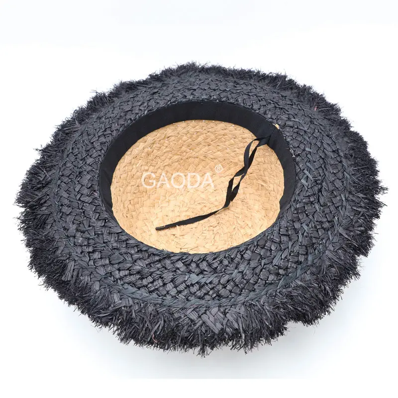 K fornitura di fabbrica prezzo all'ingrosso cupola a tesa corta spessa rafacia treccia bordo grezzo Design cappello di paglia da sole