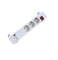 Multiprise fixe allemande 3 voies 16A avec protection enfant et interrupteur, avec 3 ports USB (2A+1C) Type C à charge rapide, fixation sur table
