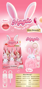 Kiss Beauty Ensemble d'huiles à lèvres magiques créatives avec porte-clés lapin mignon, vente en gros, huile à lèvres imperméable, hydratante, nourrissante et brillante - Product Image 3
