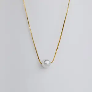 Dainty Single Freshwater Pearl Necklace 18k Gold Plated Jewelry Minimalist Necklace