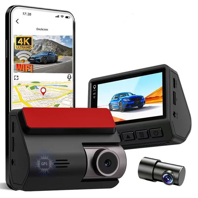 4K Ultra HD Dual-lens Dash Cam Built-in GPS WiFi 3-inch IPS Display Video Recorder Night Vision Loop Recording Portable Car