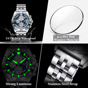 Montre-bracelet sportive pour homme POEDAGAR, étanche, chronographe lumineux, quartz, montres pour homme décontractées, acier inoxydable - Product Image 5