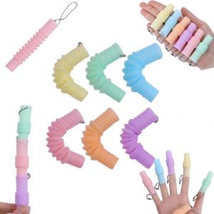 Custom Fidget Toy-Q Version Mini Colorful Stretchable Tubes <b>Keychains</b>, Pop Stress - Relief Corrugated Tube Keychain Toys - Product Image 6