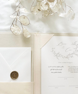 Certificat de Nikah islamique personnalisé, feuille d'or, lin crème, folio de mariage, invitations de mariage, papier de coton avec satin - Product Image 3