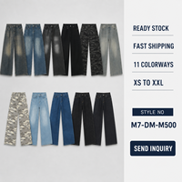 Jeans droits pour hommes en stock – Pantalon en denim ample coupe décontractée Y2K Streetwear Vintage délavé cinq poches avec anneau en D – Été Automne