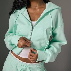 เสื้อฮู้ดครอปแบบมีซิป สตรีทแวร์ ทรงพอดีตัว ผ้าเนื้อนุ่ม พร้อมเชือกผูก  รับผลิตตามสั่ง ปักโลโก้ได้ คุณภาพสูง - Product Image 1