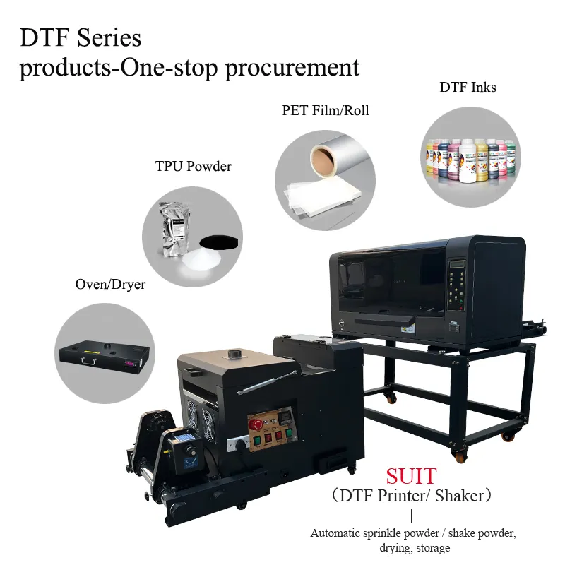 30cm डबल सिर Xp600 पीईटी फिल्म प्रिंटर A3 रोल प्रकार के बरतन के साथ Dtf प्रिंटर पाउडर मशीन