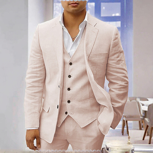 Vendita calda <span class=keywords><strong>completo</strong></span> da <span class=keywords><strong>uomo</strong></span> estivo da <span class=keywords><strong>uomo</strong></span> in cotone traspirante giacca di lino pantaloni monopetto 3 pezzi per Sehe Fashion - Product Image 2