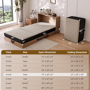 Matelas pliable en mousse à mémoire de forme de 4 pouces, <span class=keywords><strong>lit</strong></span> de sol portable avec housse lavable, poignée, fond antidérapant pour les voyages, le yoga, gris - Product Image 3