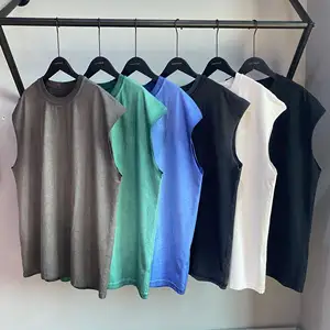 Custom color sleeveless shirt 100% cotton 350gsm acid wash tank top Vintage Oversize men sleeveless t shirt