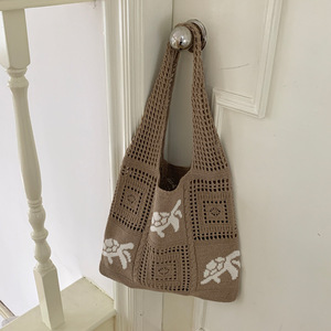 Borsa tote da spiaggia personalizzata in tessuto, con ricamo a forma di granchio oceanico, borsa a tracolla portatile in maglia, borsa tote da spiaggia all'<span class=keywords><strong>uncinetto</strong></span> fatta a mano - Product Image 4