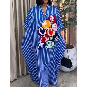 เดรส<span class=keywords><strong>ย</strong></span>าวทรงคาฟทันลายทางพิมพ์ลูกบอลสำหรับ<span class=keywords><strong>ผู้หญิง</strong></span>ไซส์ใหญ่ - <span class=keywords><strong>แขน</strong></span><span class=keywords><strong>สั้น</strong></span>ทรงหลวมสบายๆ แฟชั่น Sehe - Product Image 1