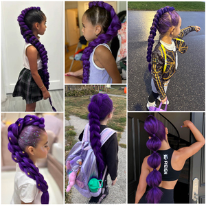 Extensiones de Cabello Trenzado Morado Suave de 24 Pulgadas de Largo <span class=keywords><strong>con</strong></span> Lazo Elástico Morado para Disfraz de Halloween - Product Image 6