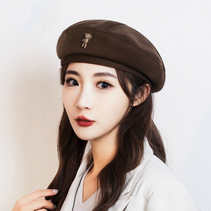 Cute Bear Beret Women's Canvas Hat Face Shaping Little Painter Hat For Spring Autumn Korean Style Retro Cartoon Design - Product Image 1