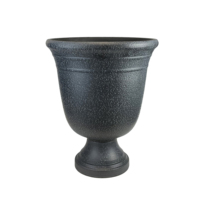 Urne vintage en plastique PP moucheté sur piédestal, ensemble de 19 pouces, noir et beige, pot texturé avec trous de drainage pour intérieur et extérieur
